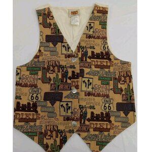 Vintage Route 66 Unisex Kids Vest Tapestry BEIGE  Brown M 10/12